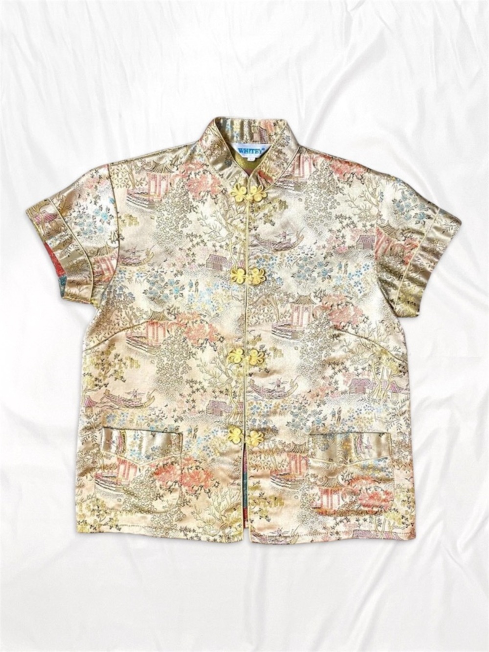 Traditional Asian Silk Blouse • Button Up • Pockets Embroidered • Size 10